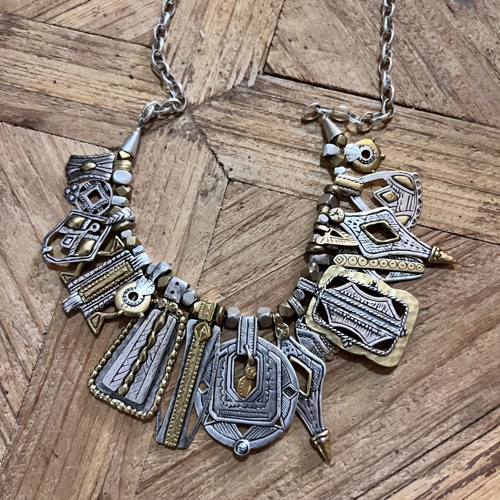 SILPADA Indigenous Impressions Tribal Sterling Silver brass HEAVY Necklace N3239 - Picture 1 of 9
